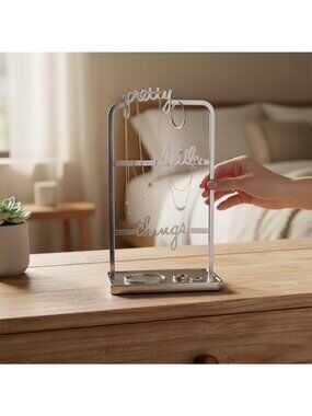 Pretty Little Things Metal Jewelry Organizer Stand With Tray - Silver